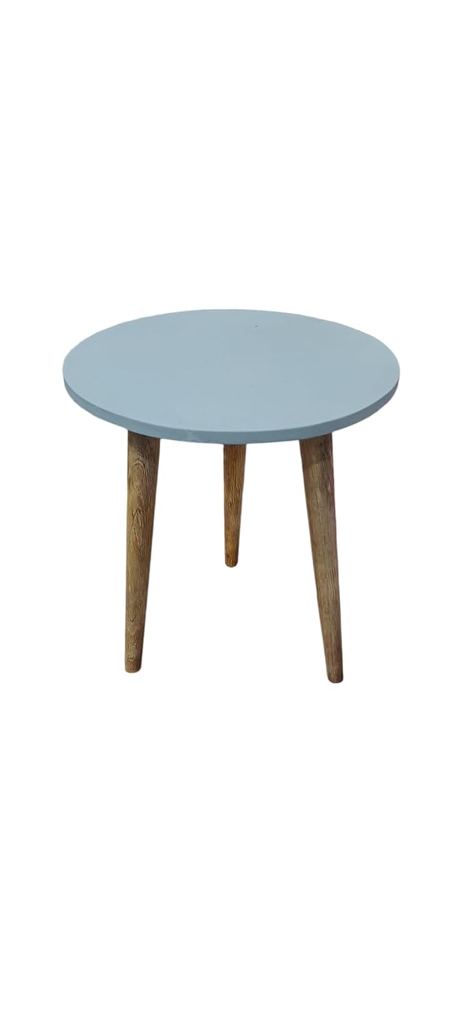 Wooden Stool with Round Top | Grey Accent Stool