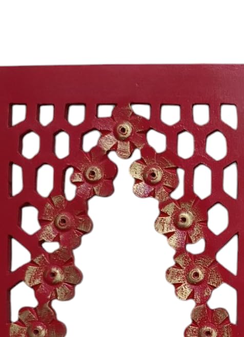 Set of 2 Red Wooden Wall Hanging Mirror Frames