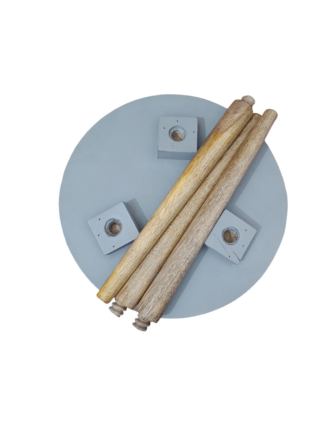 Wooden Stool with Round Top | Grey Accent Stool