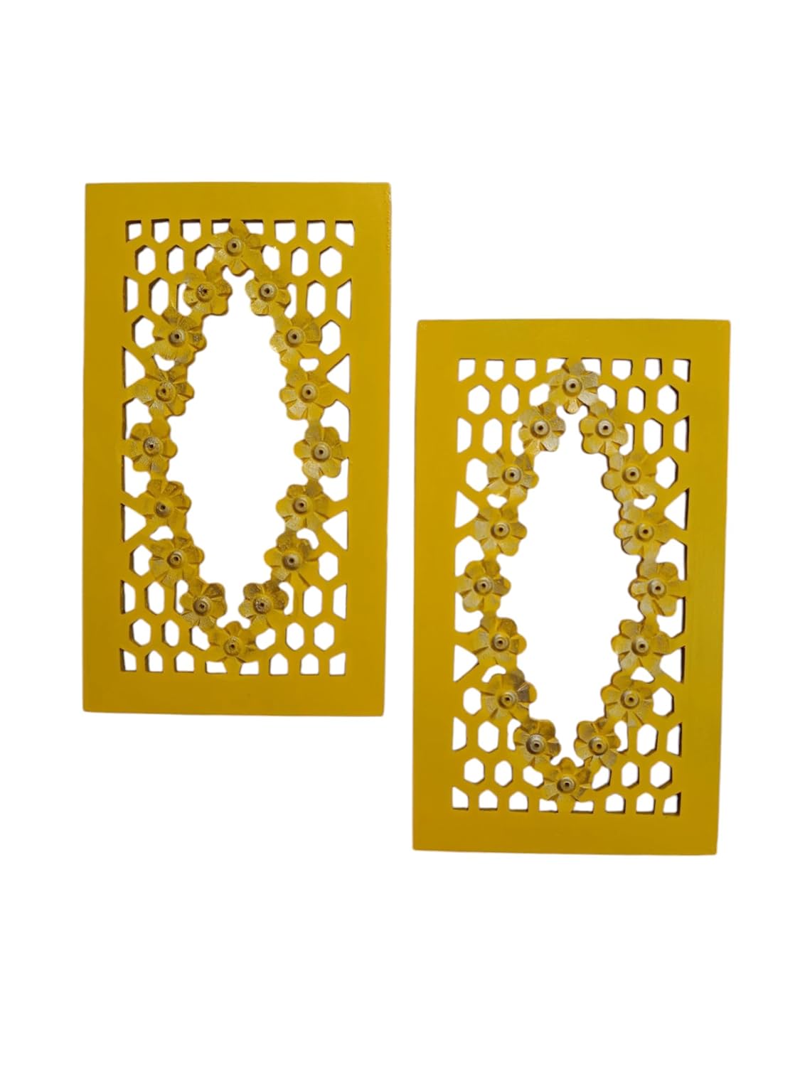 Set of 2 Yellow Wooden Wall Hanging Mirror Frames