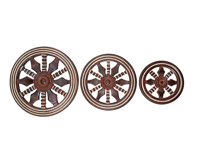 Wooden Wall Panels Set of 3 | Ashoka Chakra Wheel