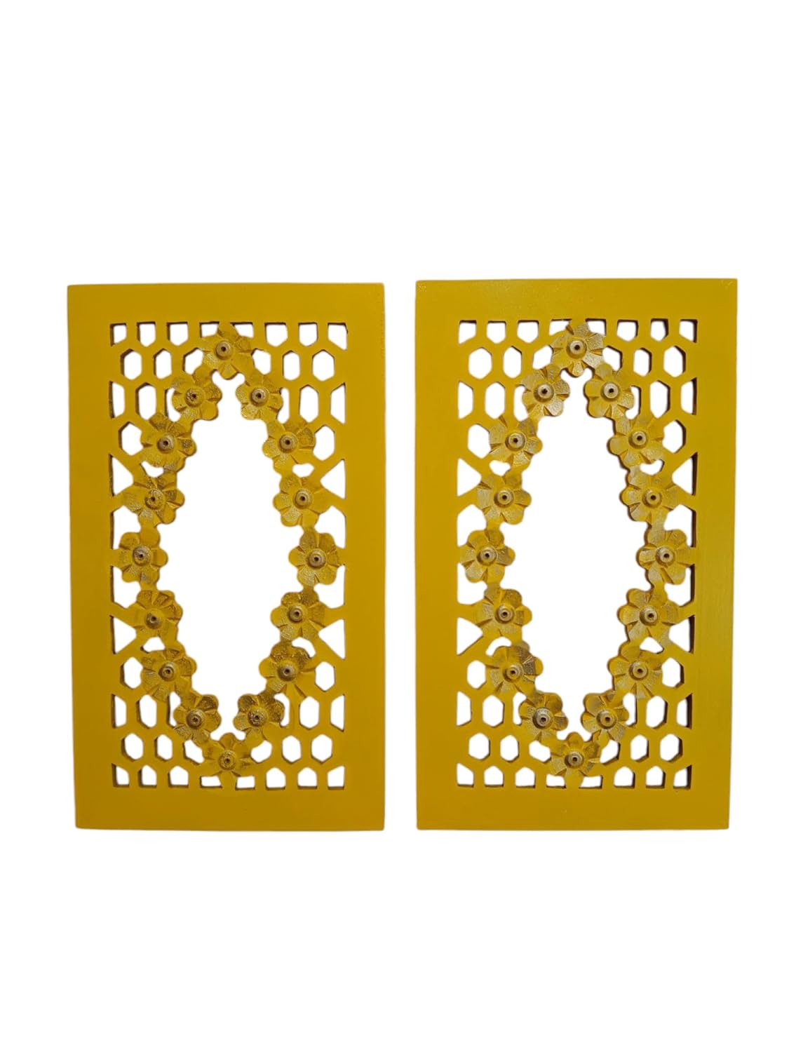 Set of 2 Yellow Wooden Wall Hanging Mirror Frames