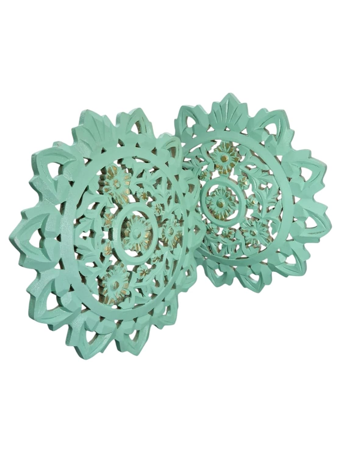 Set of 2 Wooden Wall Panels | Carved Art Round Décor