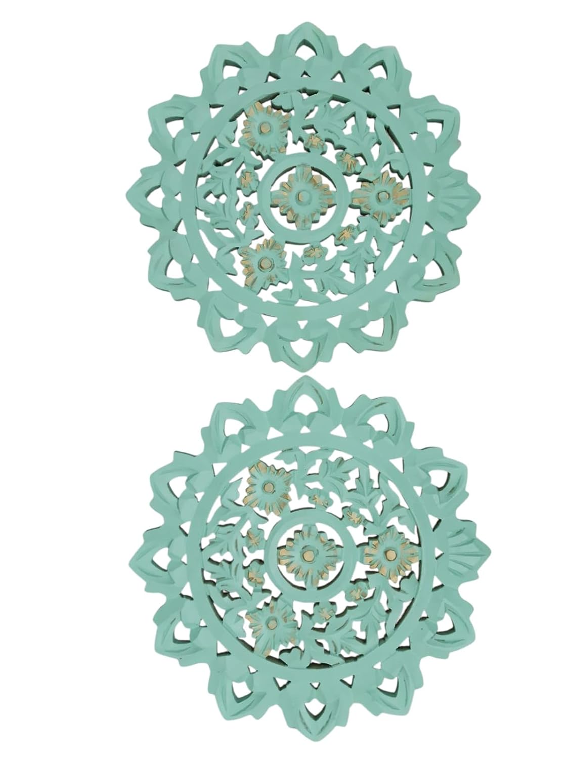 Set of 2 Wooden Wall Panels | Carved Art Round Décor