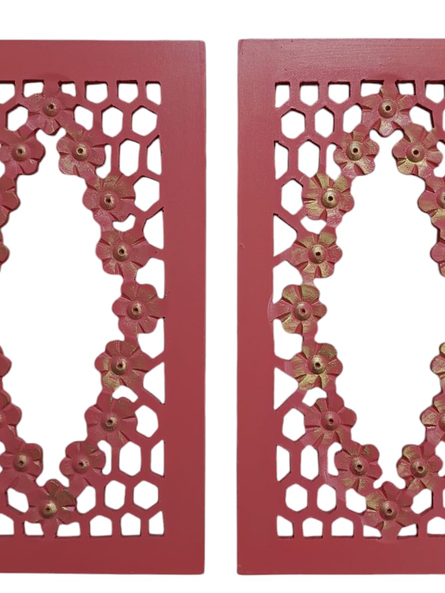 Set of 2 Red Wooden Wall Hanging Mirror Frames