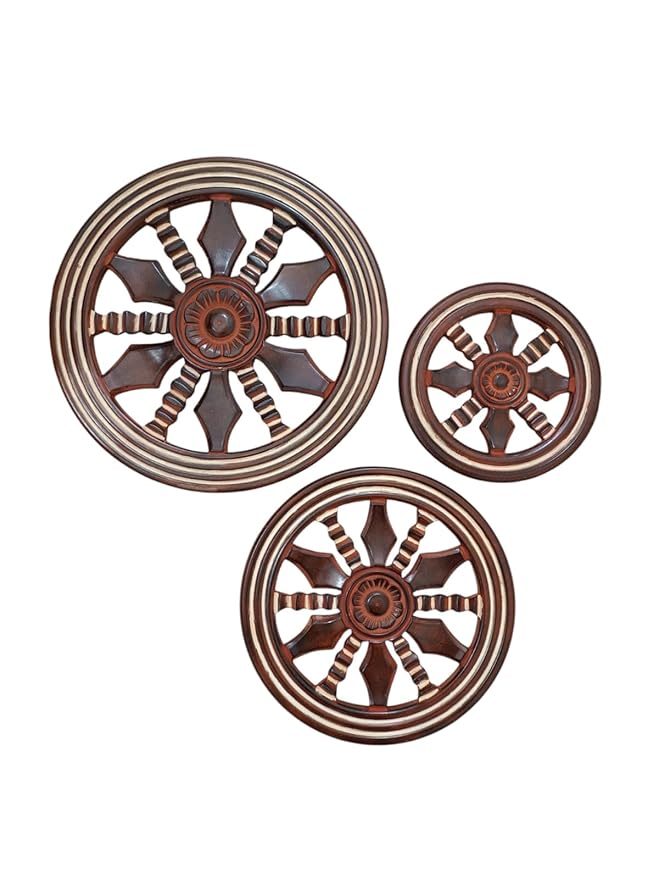 Wooden Wall Panels Set of 3 | Ashoka Chakra Wheel