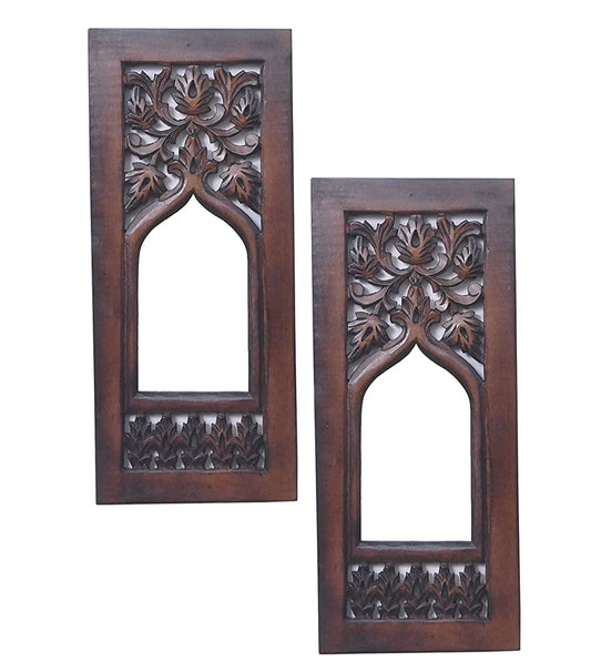 Set of 2 – Wooden Wall Hanging Jharoka with Inside Mirror