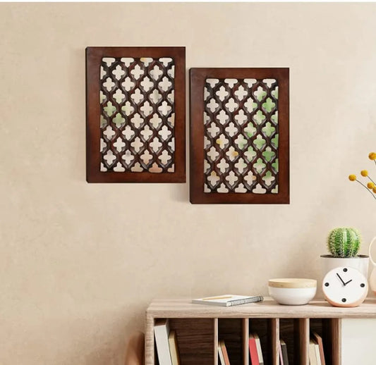 set of 2 - Wooden Wall Jharokha with Inside Mirror