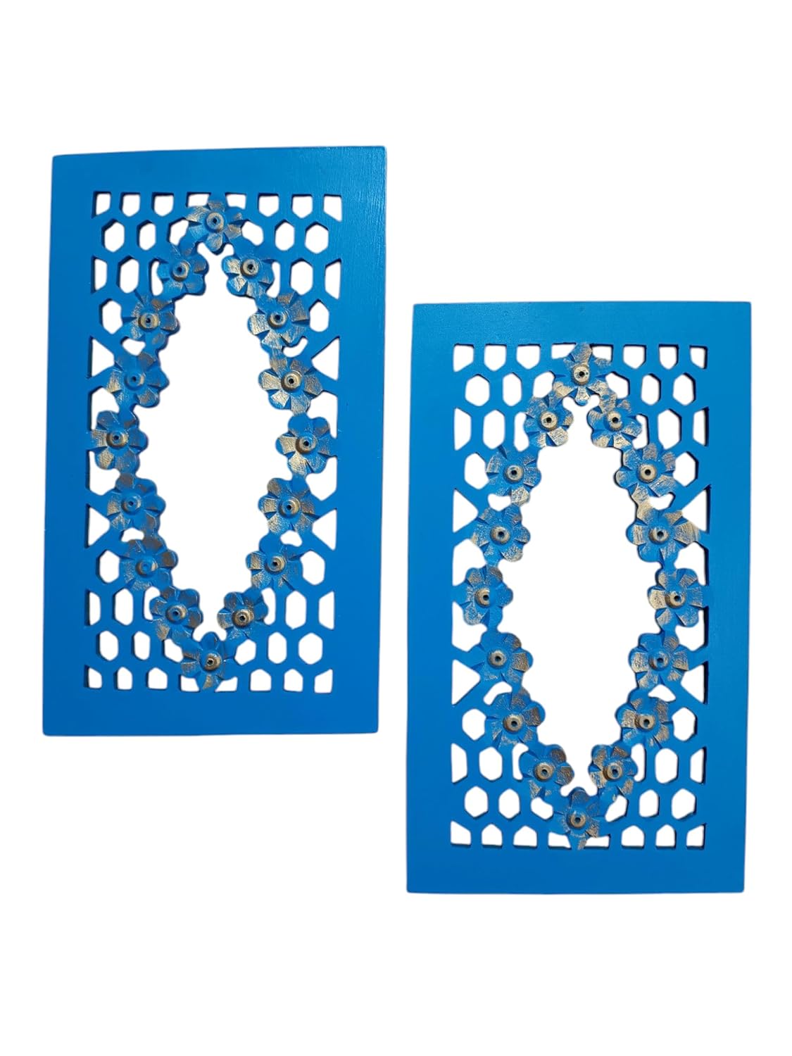 Set of 2 Blue Wooden Wall Hanging Mirror Frames