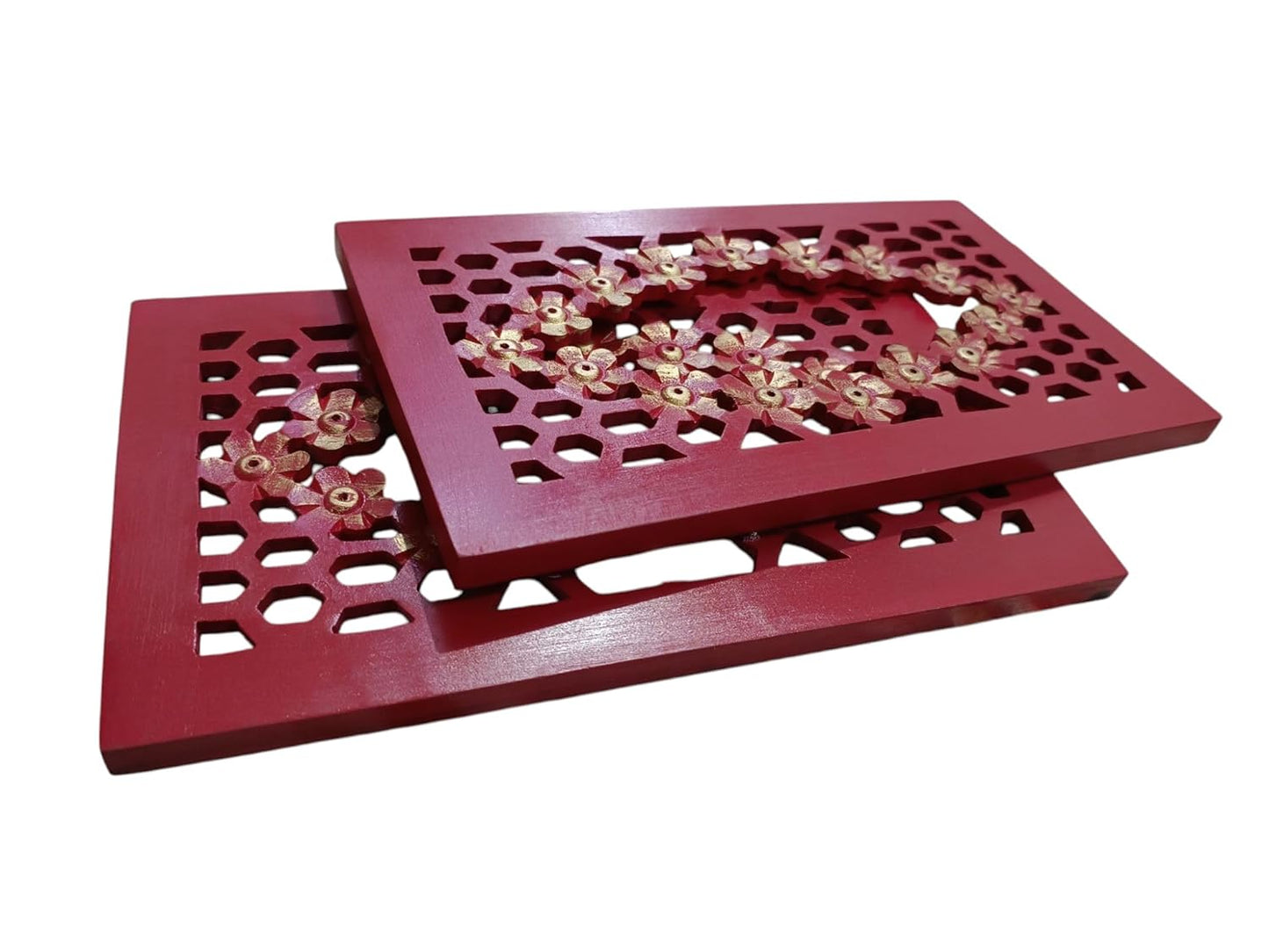 Set of 2 Red Wooden Wall Hanging Mirror Frames