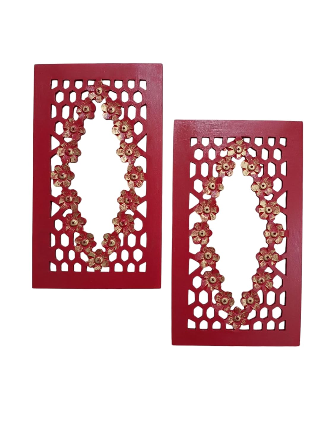Set of 2 Red Wooden Wall Hanging Mirror Frames