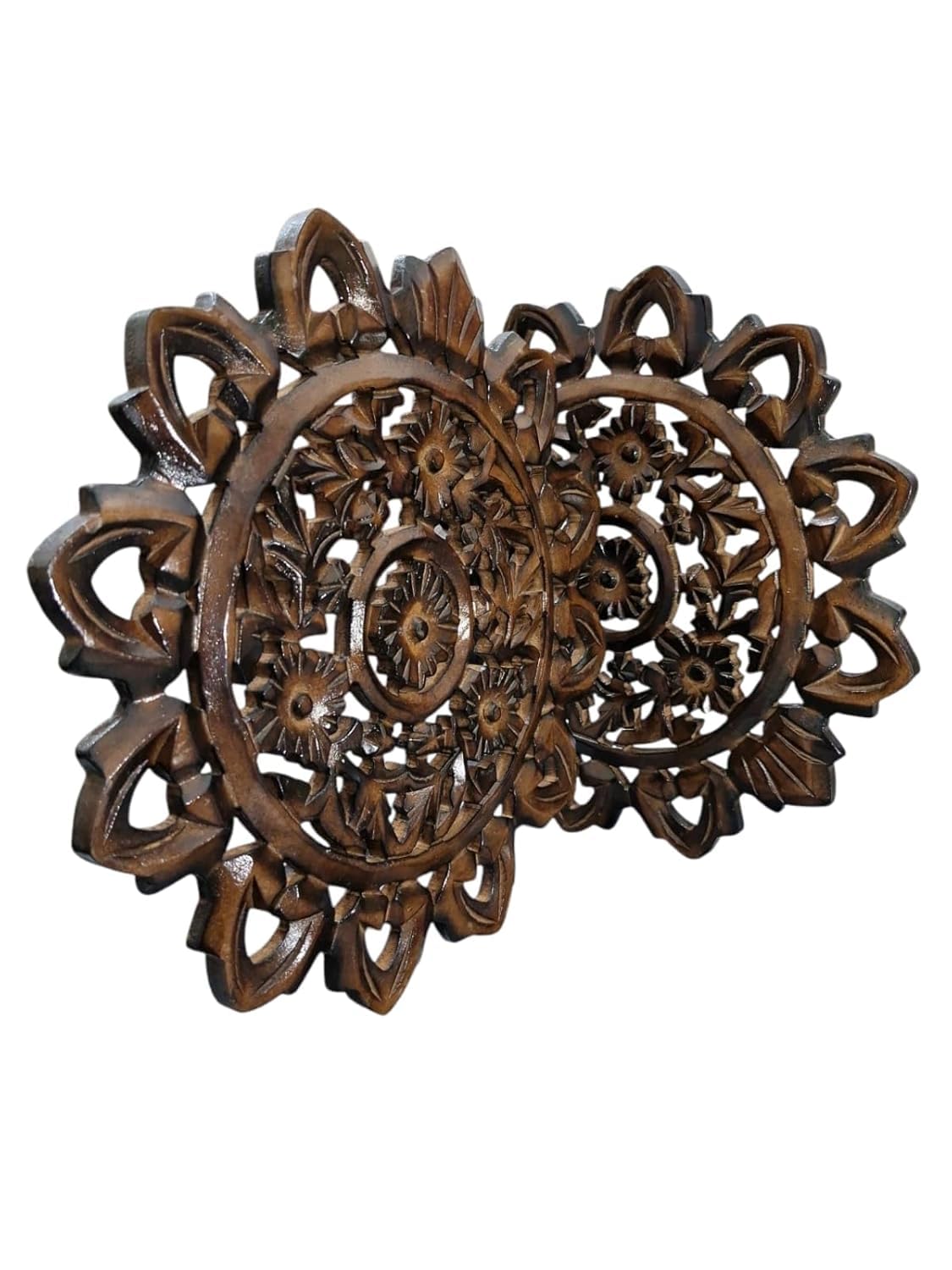 Set of 2 Wooden Wall Panels | Carved Art Round Décor