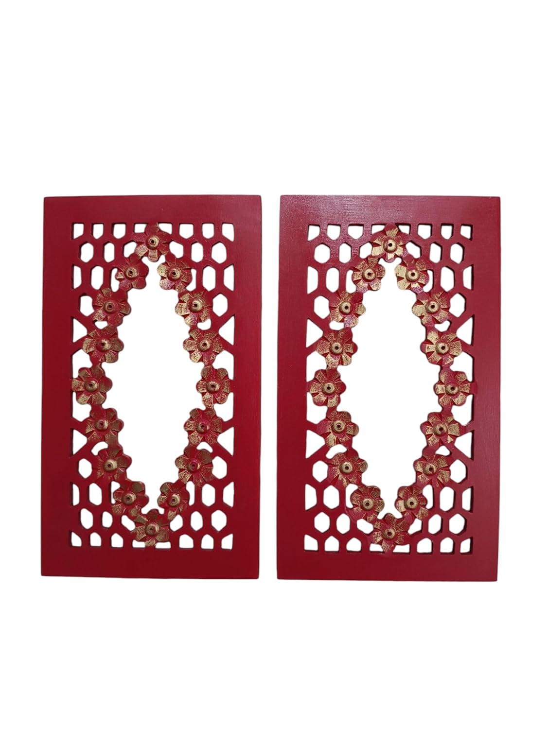 Set of 2 Red Wooden Wall Hanging Mirror Frames