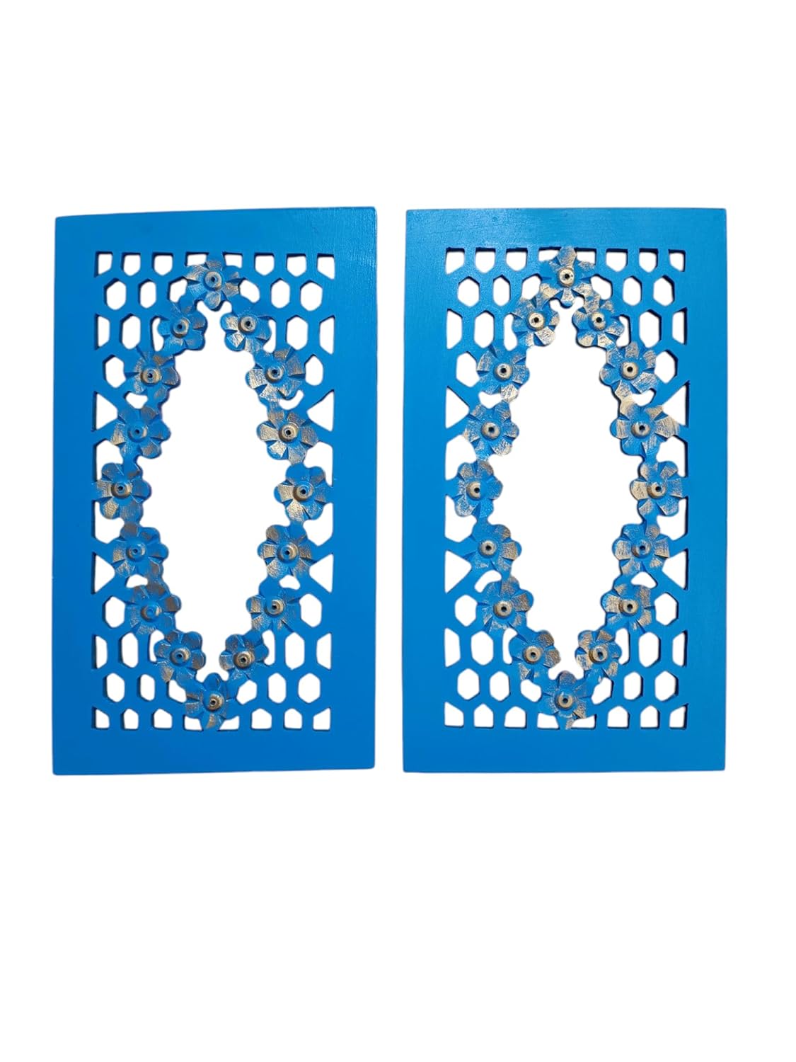 Set of 2 Blue Wooden Wall Hanging Mirror Frames