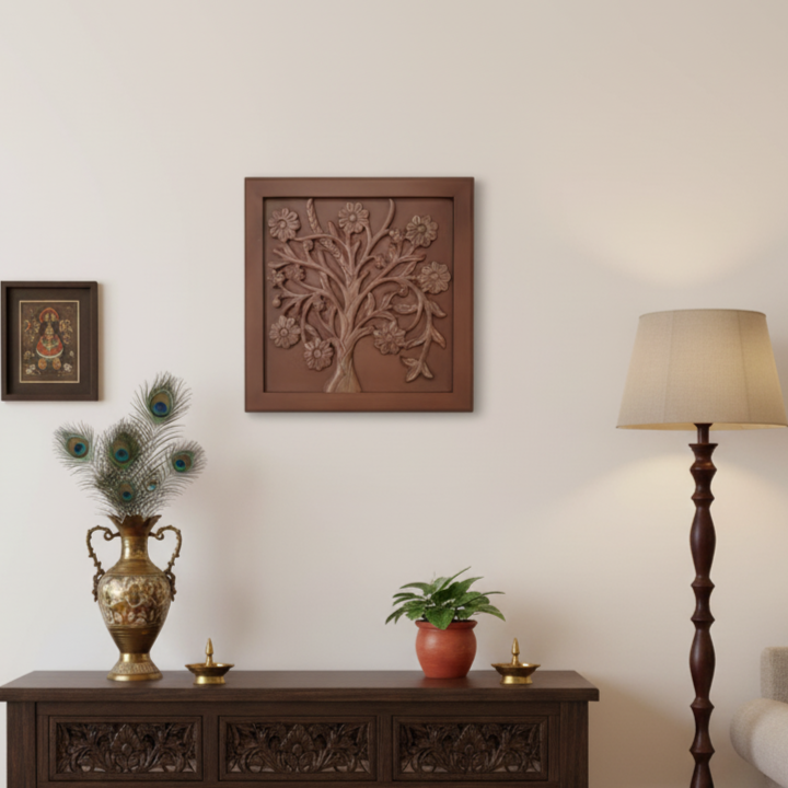 Hand Carved Wooden Wall Panel – Tree Design
