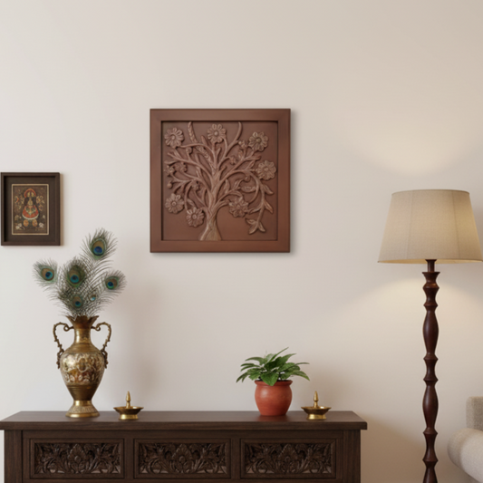 Hand Carved Wooden Wall Panel – Tree Design