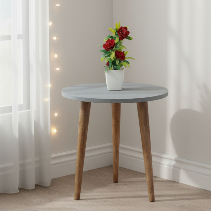 Wooden Stool with Round Top | Grey Accent Stool