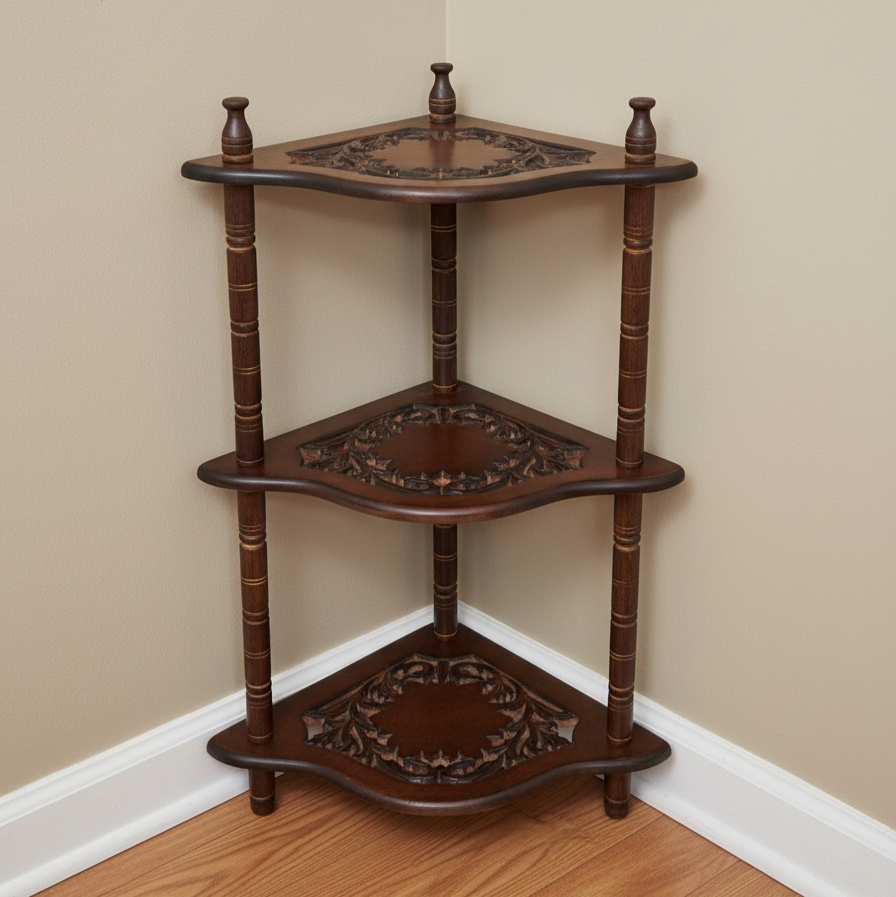 Wooden 3 Shelves Corner Table | Mini Corner Stand