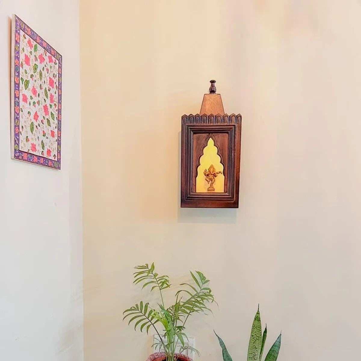 Wooden Pooja Stand with LED Spot Light