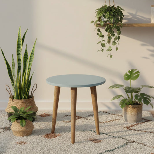 Wooden Stool with Round Top | Grey Accent Stool