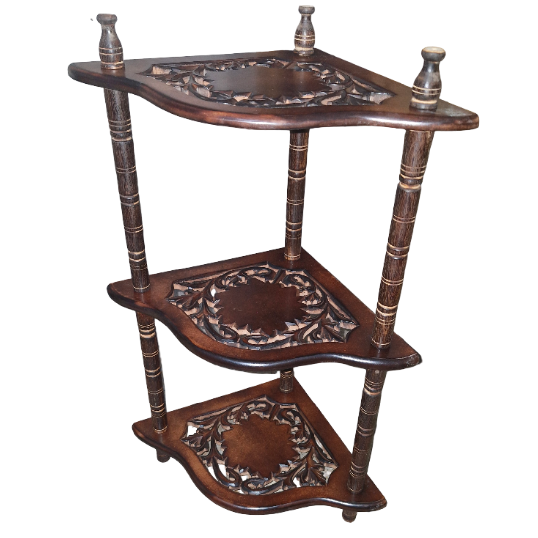 Wooden 3 Shelves Corner Table | Mini Corner Stand