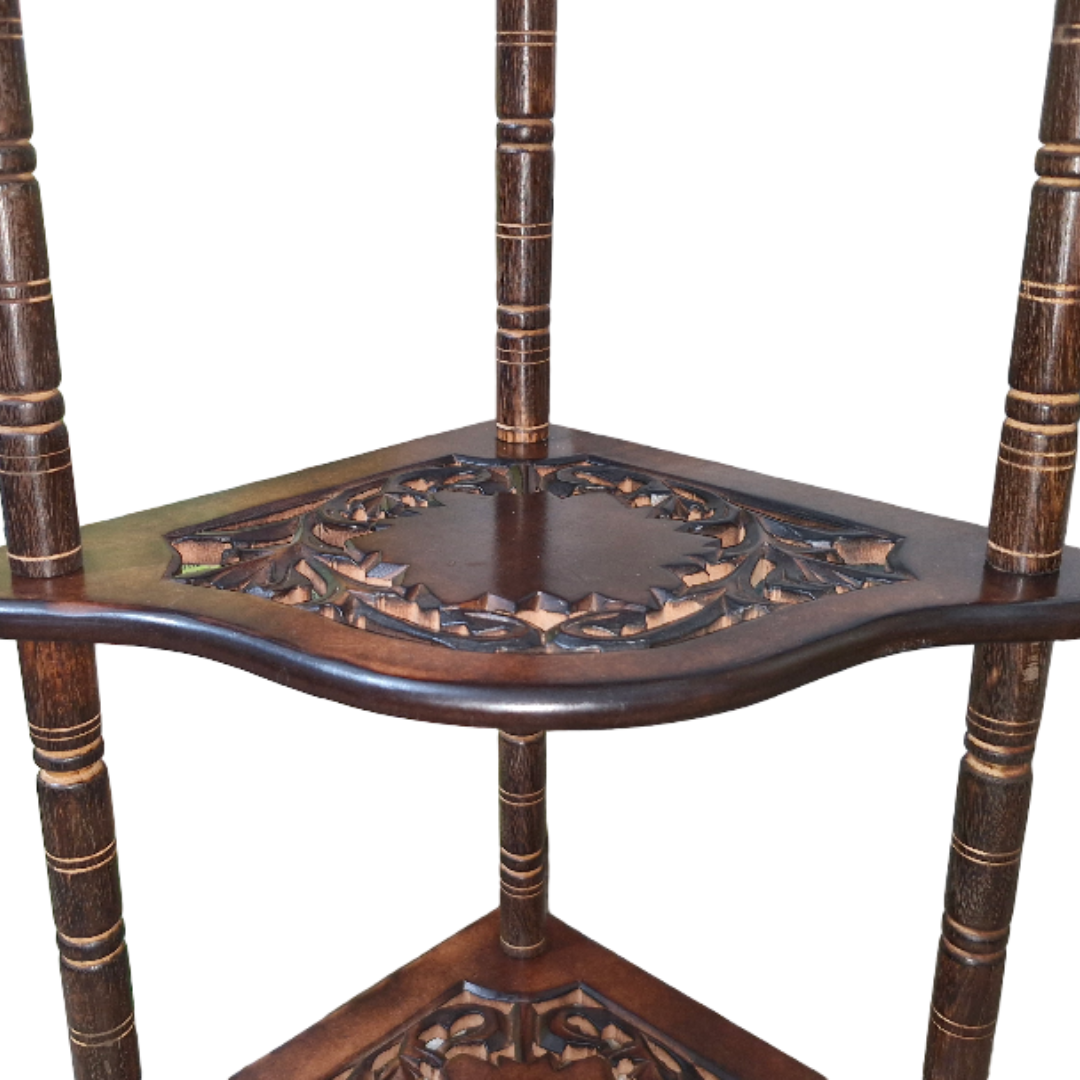 Wooden 3 Shelves Corner Table | Mini Corner Stand